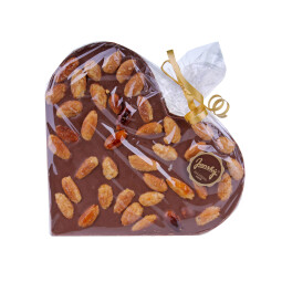 Srdce z mléčné čokolády s karamelizovanými mandlemi 150 g